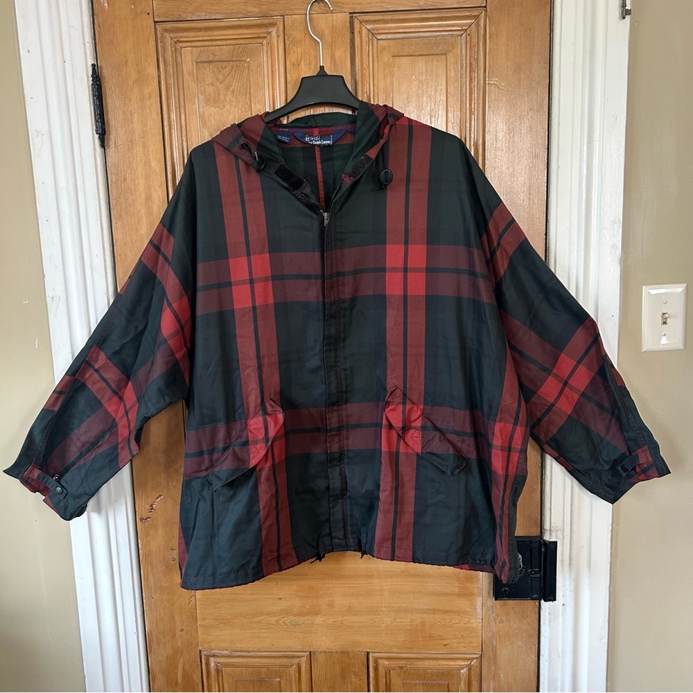 VTG Polo Ralph Lauren Oversized Plaid Tartan Jacket Hood XL 80s 90s Stadium